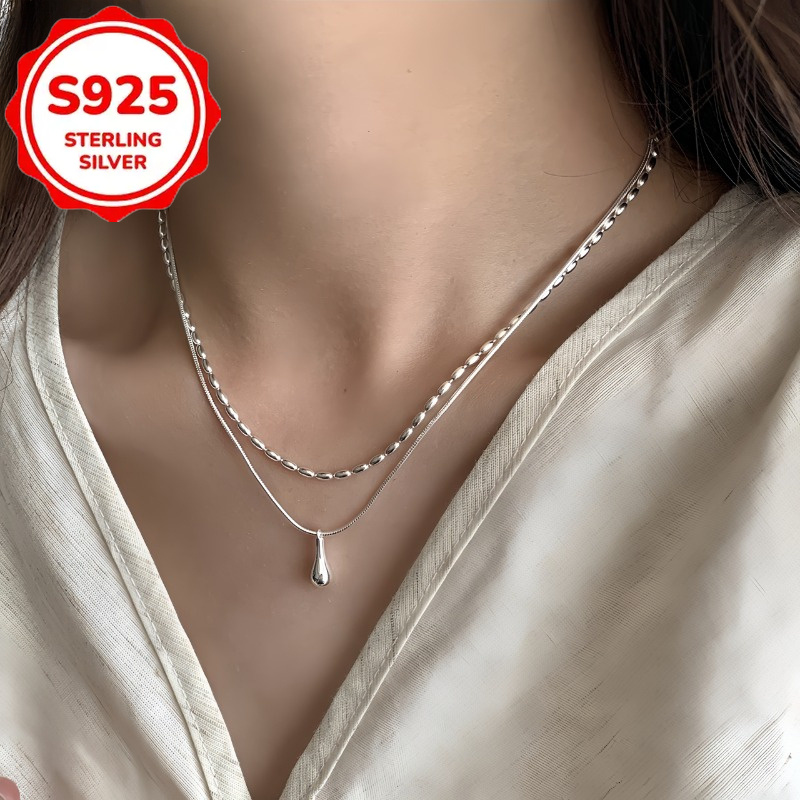 Women's S925 Sterling Silver Teardrop Pendant Necklace